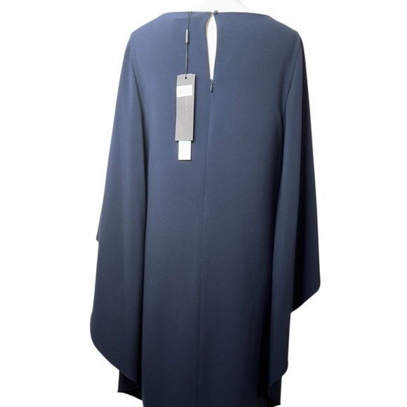Halston Heritage Asymmetric Drape Crepe Dress Size 10 Blue Cape Capelet Sleeve - Picture 13 of 13